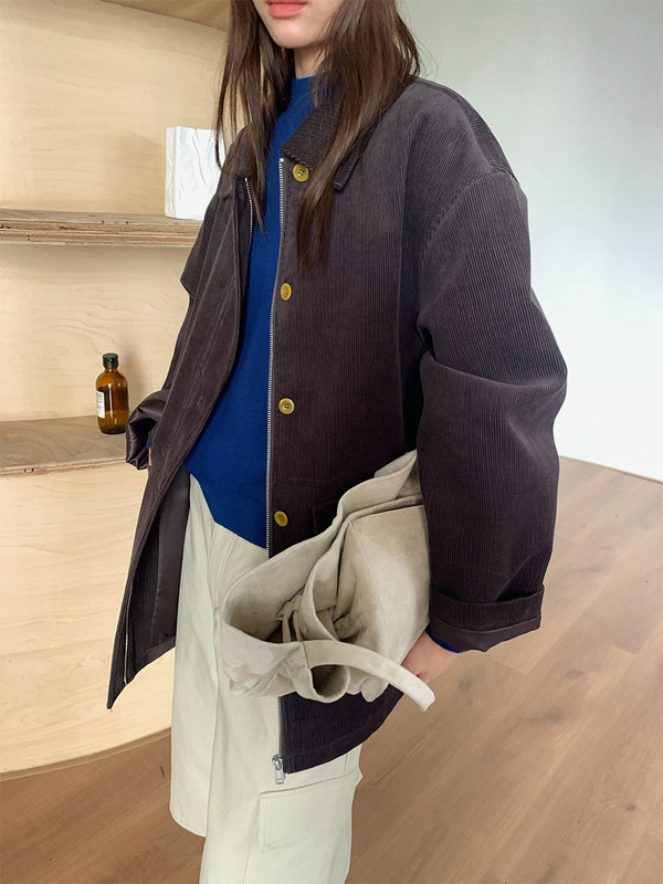 苏奈 韩版休闲百搭简约纯色大口袋中长款25秋夹克外套女tableblue|undefined