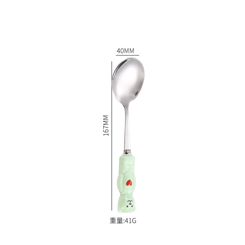 Corea del Sur ins lindo dibujos animados portátil de cerámica mango Acero inoxidable palillos Palillos vajilla hogar Bento desayuno