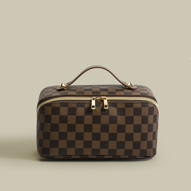 Bolsa de Cosméticos a Cuadros Estilo Retro, Modelo 2024, PU Multifuncional, Práctica y Portátil, Bolsa de Almacenamiento de Artículos de Tocador 8301 #