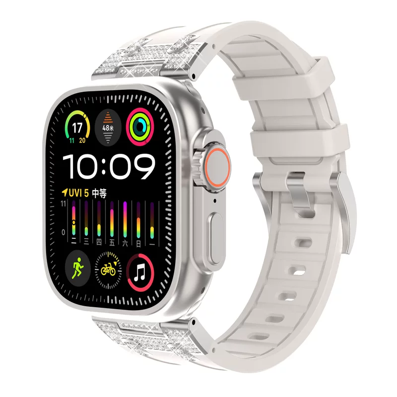 Совместимые ремешки для Apple Watch, полные инкрустированных звёздами кристаллы, силиконовая резина, iWatchs10ultra элитный браслет cross-border взрыв