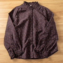 文艺复古碎花领长袖衬衫女春秋季新款田园风宽松休闲上衣衬衣