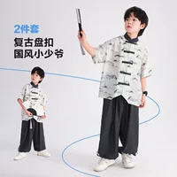 Летний повседневный комплект Hanfu с короткими рукавами для мальчиков, новый детский костюм из ледяного шелка в китайском стиле 2025 года, костюм Тан