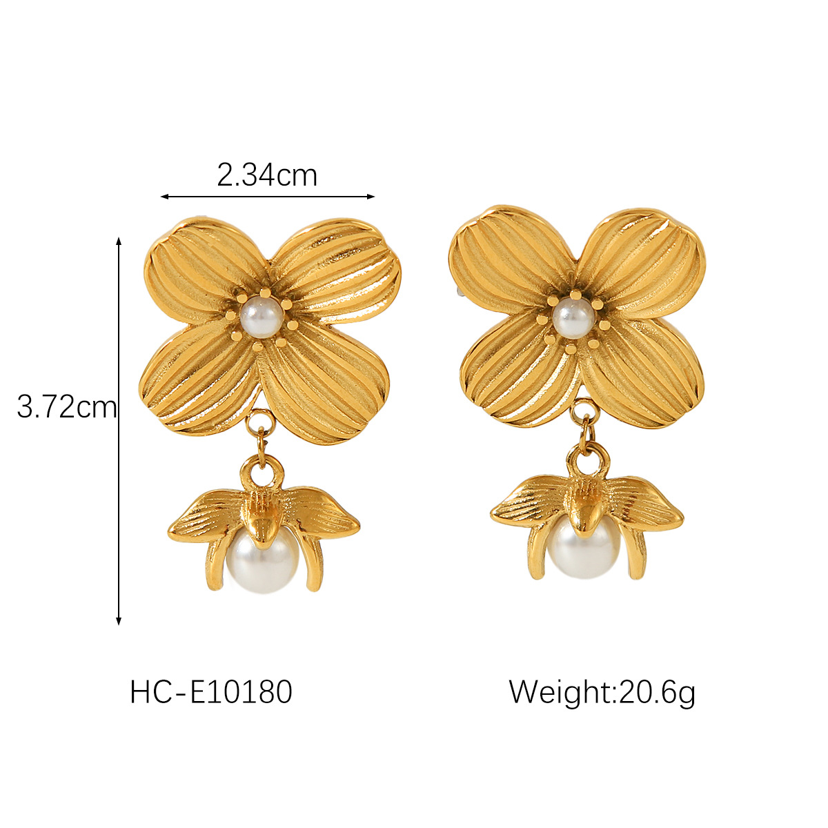 Casual, Daily, Street Occasion PVD Coated 18K Gold Real Gold Plated Flower 304 Stainless Steel Vintage Style Waterproof Non Tarnish Drop Earrings Ear Studs