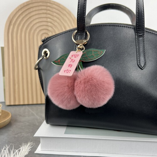Giant Nutria Fur Cherry Car Keychain Ornament Plush Cute Bag Accessory Trendy New Fur Craft