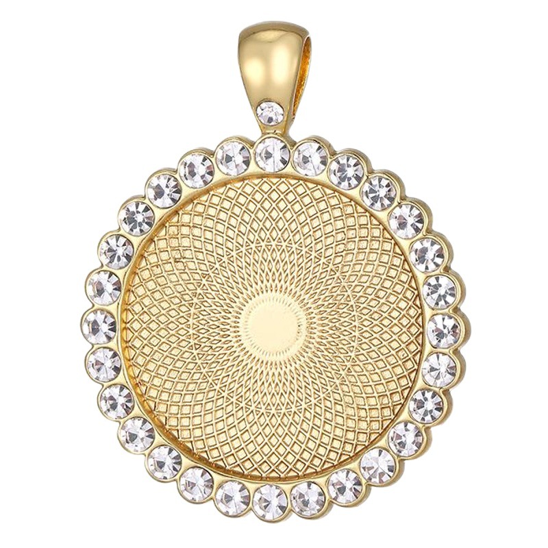 25mm Round Time Gem Dot Diamond Base DIY Alloy Jewelry Accessories Diamond Pendant Necklace Multi-Color Accessories