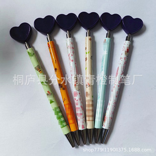 Factory Wholesale Plastic Ballpoint Pen with Peach Heart Pen Barrel on Top and Customer Pattern Student Cartoon Gift Pen