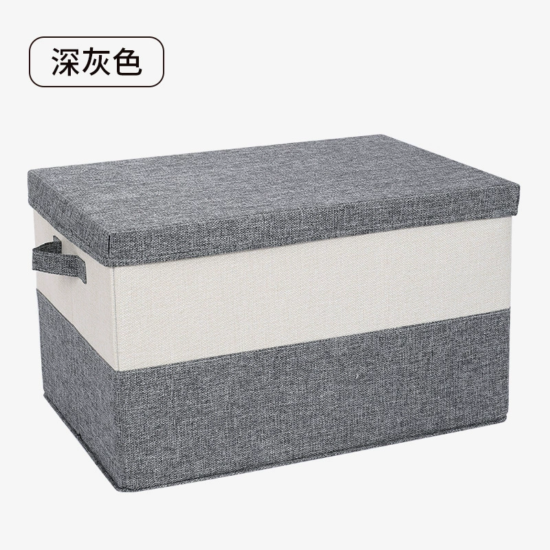 Foldable Storage Box, Cotton-Linen Fabric with Metal Frame, Top-and-Bottom Lid, Multiple Sizes