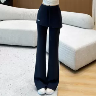 辣妹风裙裤一体微喇卫裤南油女假两件裙摆刺绣细节遮胯休闲喇叭裤