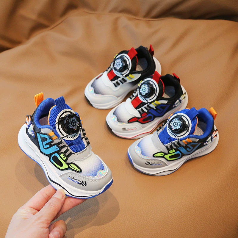 Детская обувь с вращением пуговиц 2024 весна новые детские дышащие кроссовки для мальчиков повседневная обувь спортивная обувь женская детская обувь