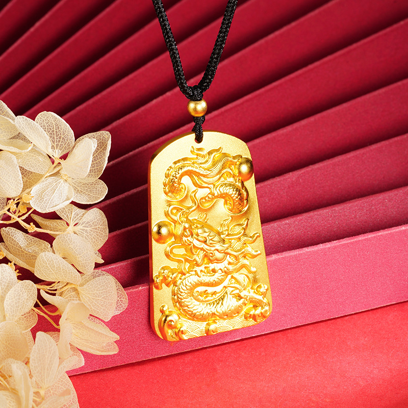 Estilo antiguo arena oro Panlong Fu marca collar Erlong jugando granos cuadrados marca hombres dominantes en Yunlong colgante suministro directo de fábrica