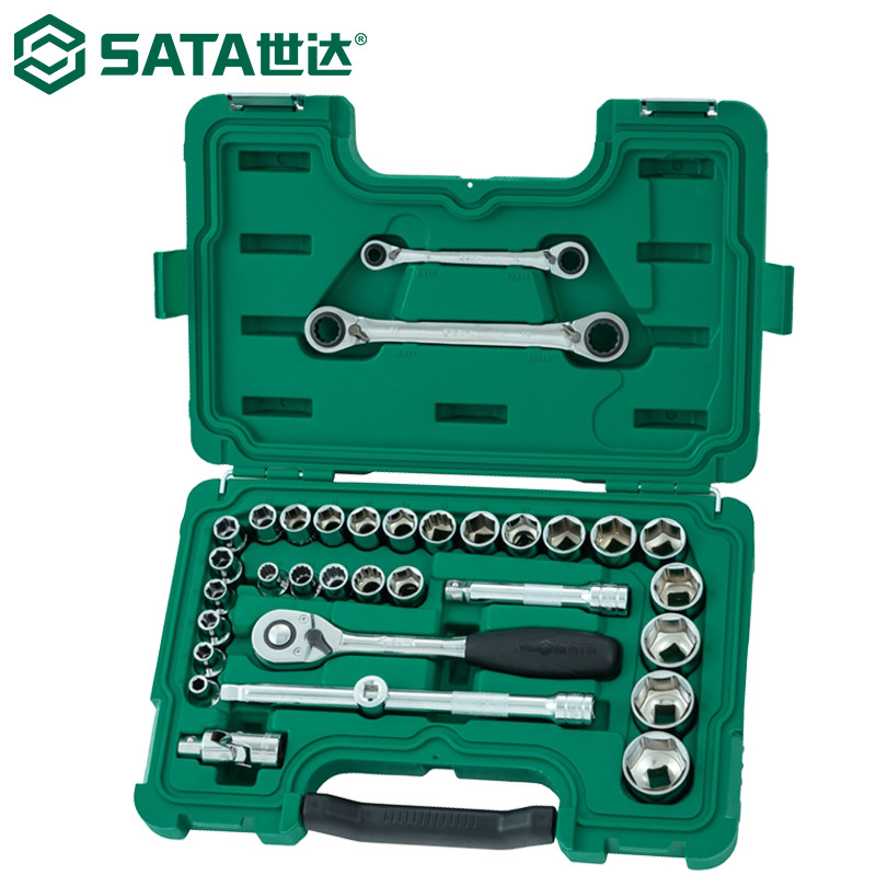 世达09099套筒扳手汽修机修工具组合套装棘轮梅花扳手1/2英寸32件