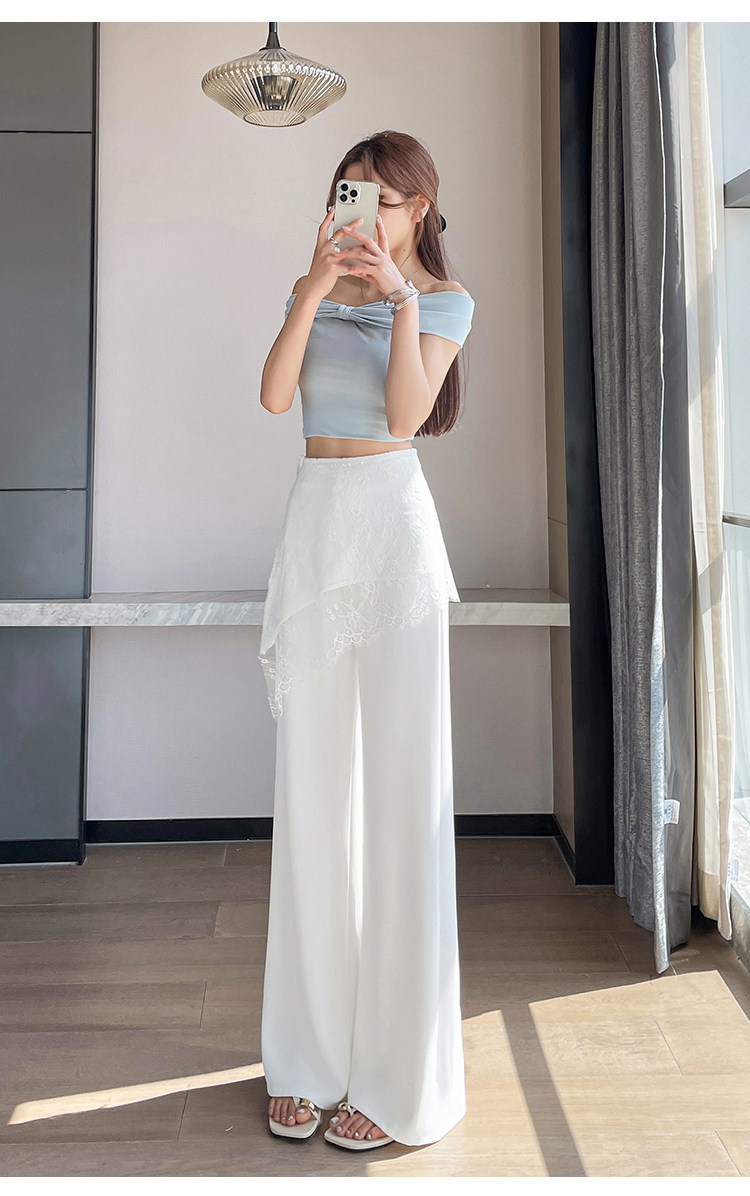 Quần culottes nữ ống rộng cạp cao ren eo phong cách Hàn Quốc — màu đen chi tiết 28