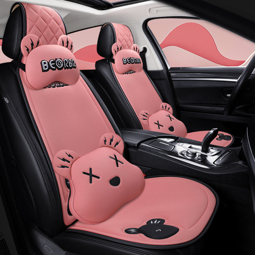 Car Seat Cushion Four Seasons Small Three Piece Single Piece Honeycomb Mesh Cartoon Women's Summer Breathable Tie-Free Three Piece Set Wholesale