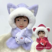 冬季保暖儿童帽子围巾一体冬季新款超萌女宝宝卡通毛绒宝宝护耳帽