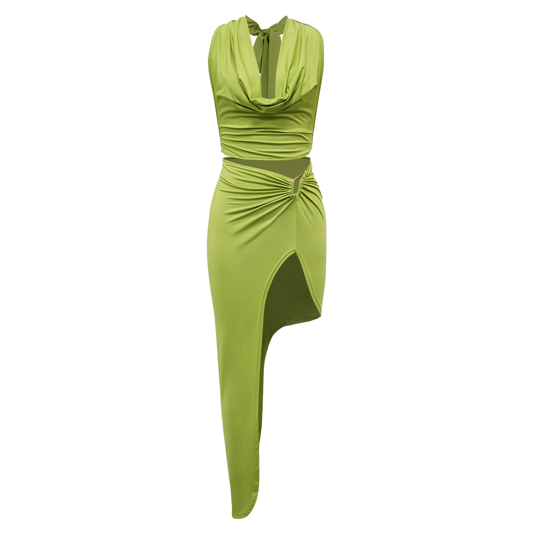 Women's Halter Neck Tuxedo Skirt Set Sexy High Slit Design_ecoleips.com