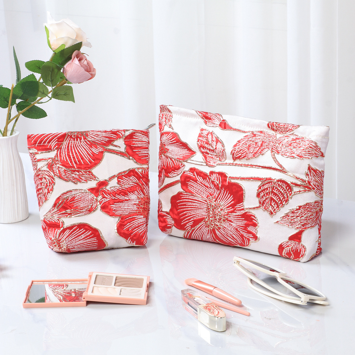 复古提花帆布化妆包口红收纳包大容量高级感手拿包收纳袋零钱包
