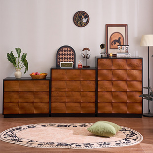 Ash Wood Ripple Chest of Drawers, French Minimalist Color-Blocking Bedroom Small Apartment Solid Wood Home Four-Drawer Storage Cabinet