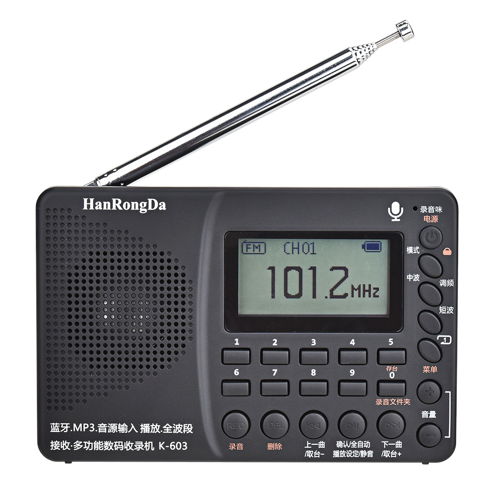 Han Rongda 603 Tarjeta FM portátil para personas mayores, reproducción externa, grabación de audio, radio, reproducción de música Bluetooth