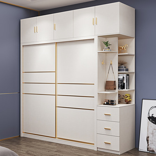 Solid Wood Multi-layer Board Wardrobe Sliding Door Cabinet Household Bedroom Sliding Door Sliding Door Cabinet Modern Simple Light Luxury Wardrobe