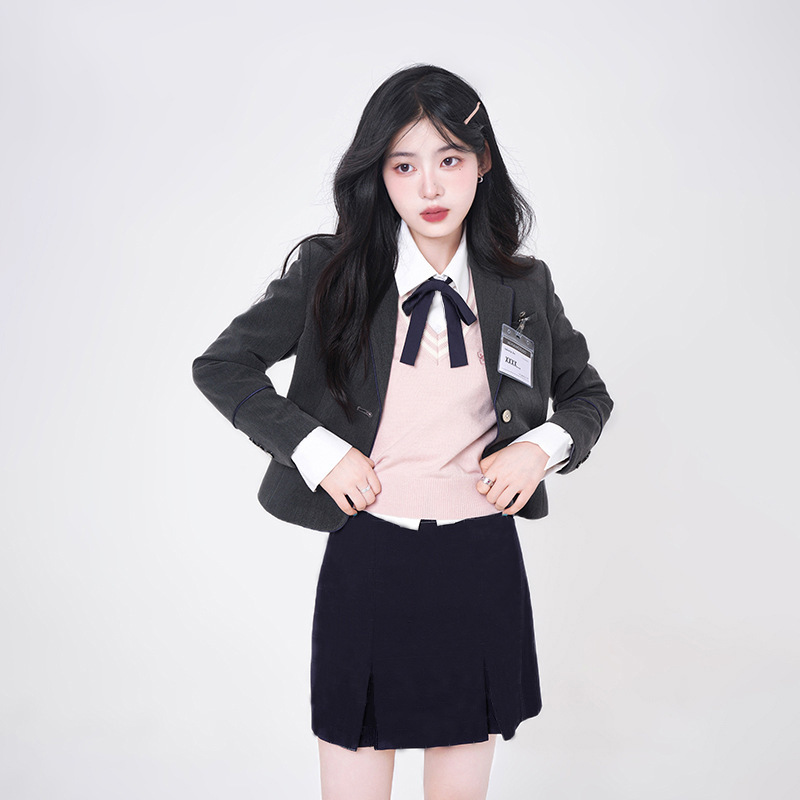 Japanese jk uniform pink sweater Korean drama college style suit suit women's autumn coat women's suit New Japanese jk uniform pink sweater Korean drama college style suit suit women's autumn coat women's suit New