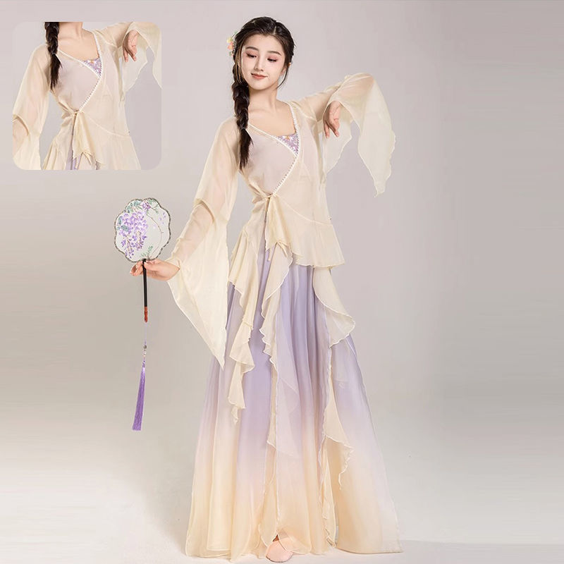 古典舞踊練習服、春夏長袖パフォーマンス服、中国舞踊チャイナドレス、女性用ダンス服スーツ|undefined