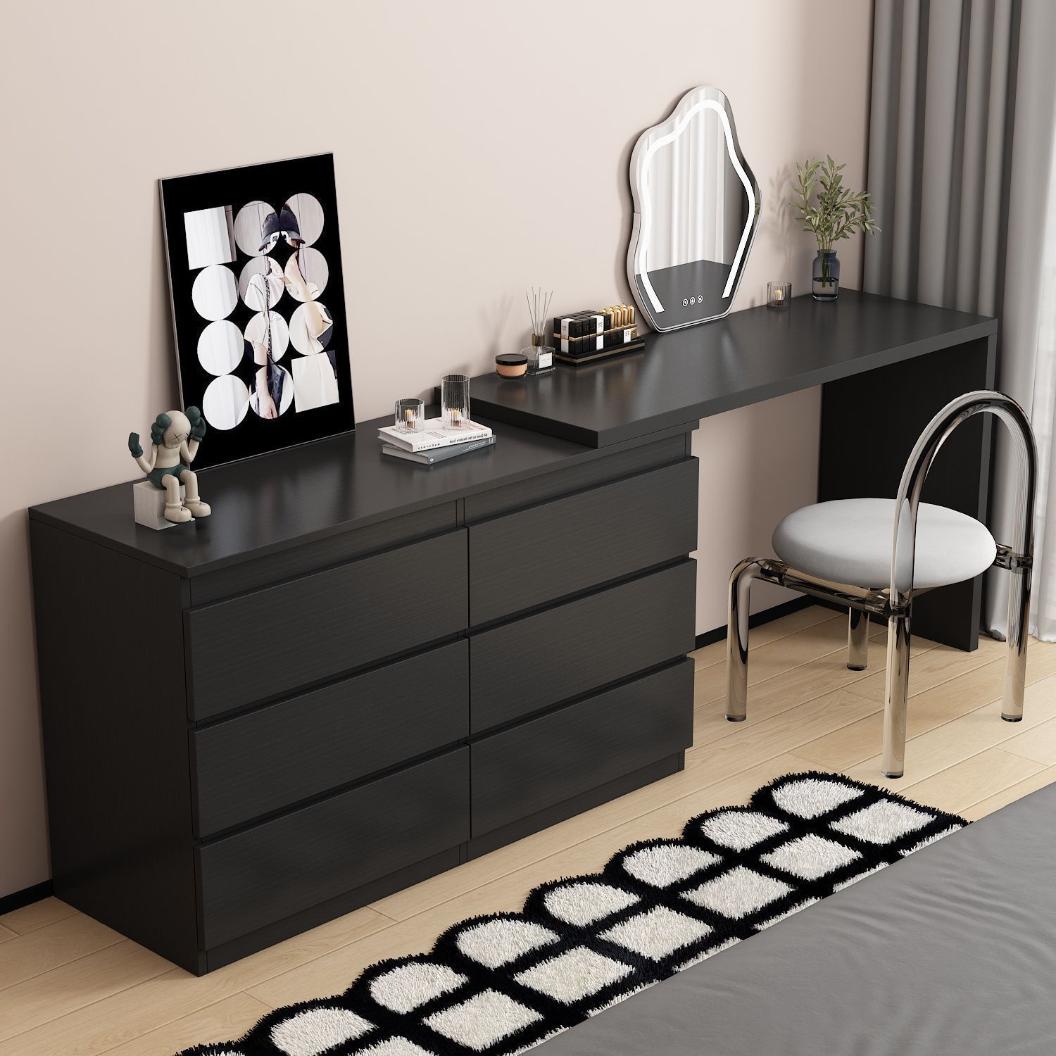 Solid Wood Dresser and Cupboard Integrated Modern Simple Bedside Black Walnut Dresser Light Luxury High-End Bedroom