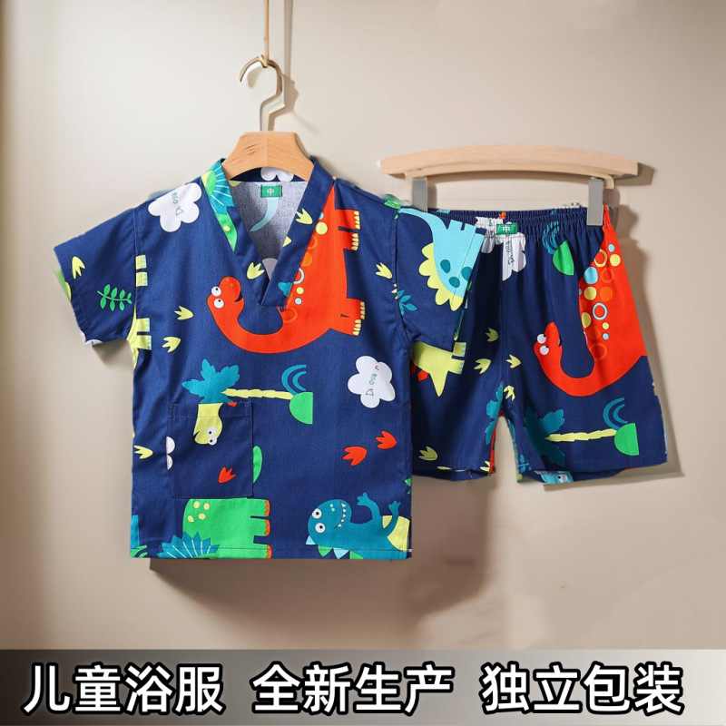 汗蒸服儿童款汤泉洗浴服男女可爱印花童装桑拿服家居服睡衣批发
