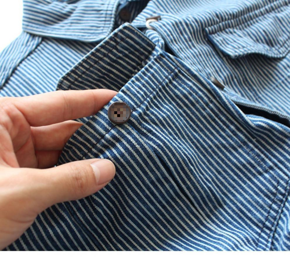 Vintage-Jeanshemd für Herren – Schweres, gestreiftes Langarm-Freizeithemd mit zwei Taschen, lockerer Passform, Polyester-Mischgewebe_voghion.com