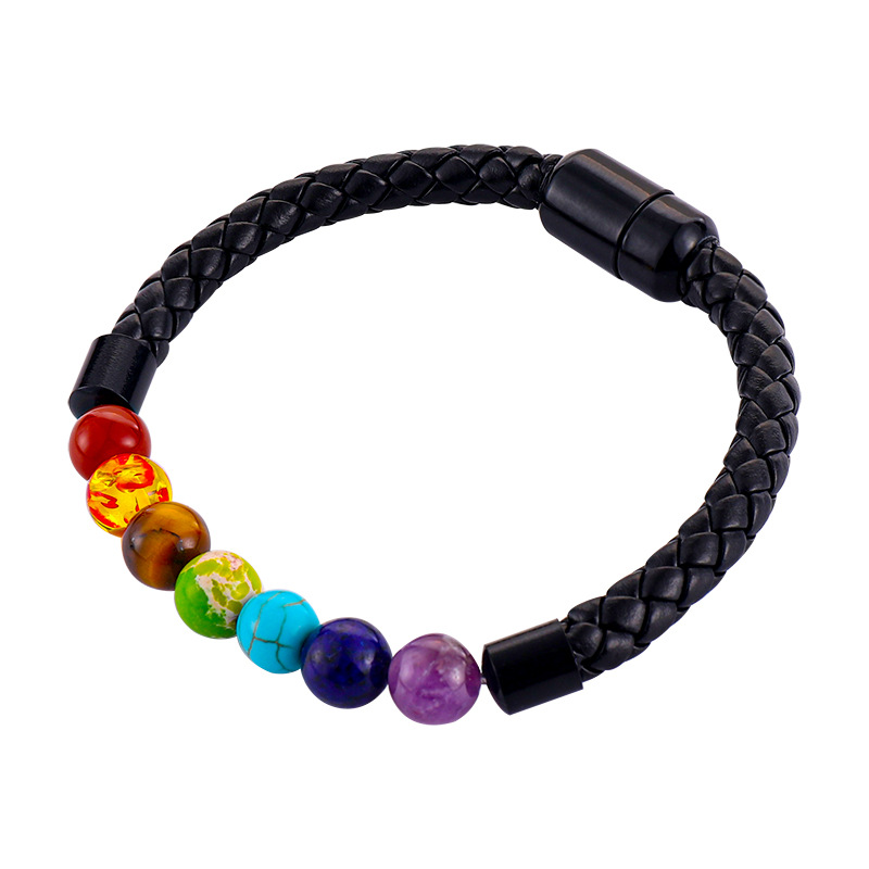 2021 new magnetic buckle men's leather bracelet natural volcanic stone beaded Simple Men's bracelet factory direct sales