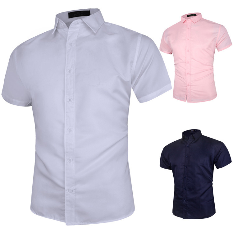 Cross-border foreign trade wholesale plus size solid color short-sleeved shirt men's business casual shirt trendy men's work shirt Cross-border foreign trade wholesale plus size solid color short-sleeved shirt men's business casual shirt trendy men's work shirt