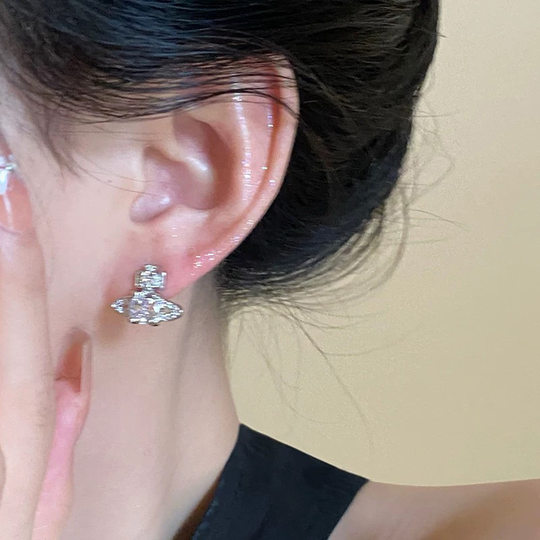 Empress Dowager Saturn Zircon Earrings Advanced Sense Mosquito Incense Plate Earrings Without Ear Holes Women's Cold Wind Earrings