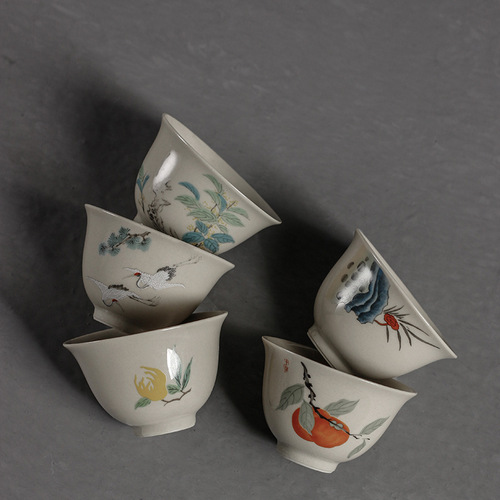Vegetable gray retro persimmon tea cup household ceramic kung fu tea set small tea cup single cup