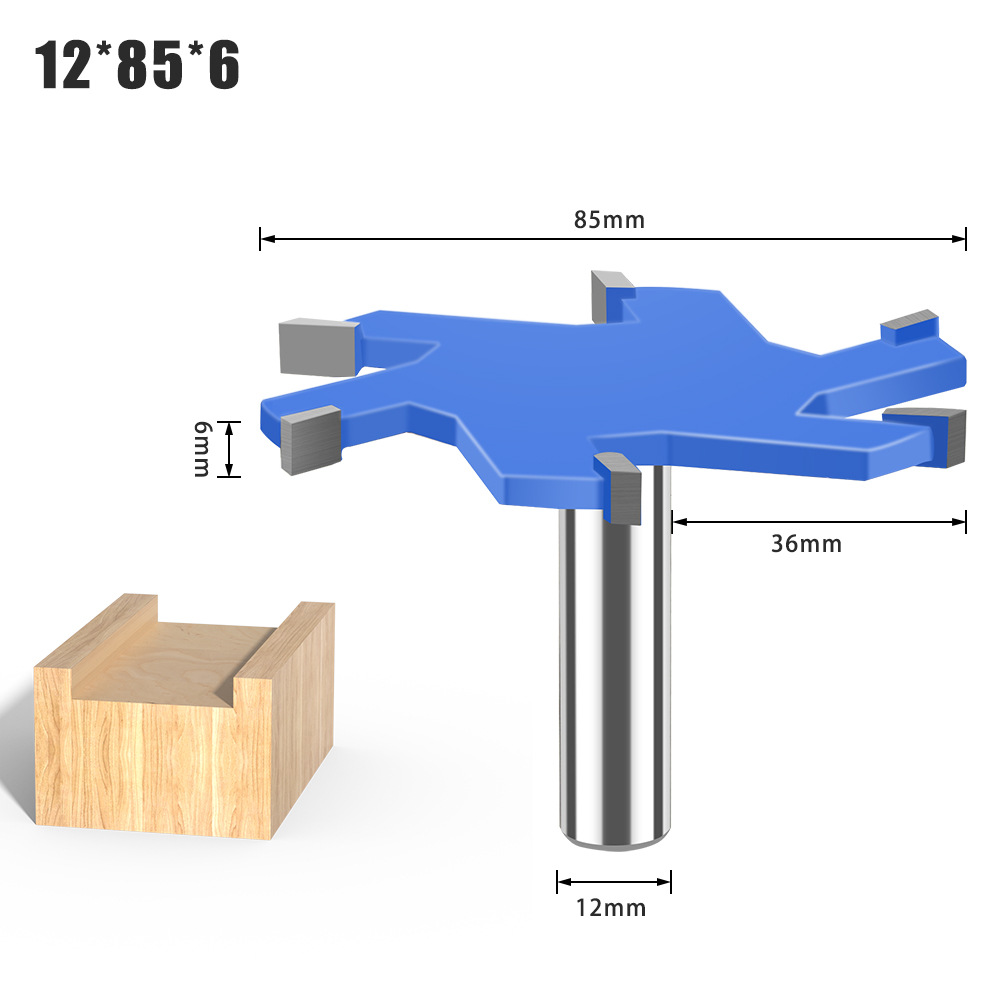 Cuchillo en forma de T de cuatro dientes de 6 dientes 1/2 mango Herramienta de carpintería de mango de 12mm Cuchillo de ranura en forma de T alargado Cuchillo de ranura Cortador de fresado en forma de T Cuchillo Tenon