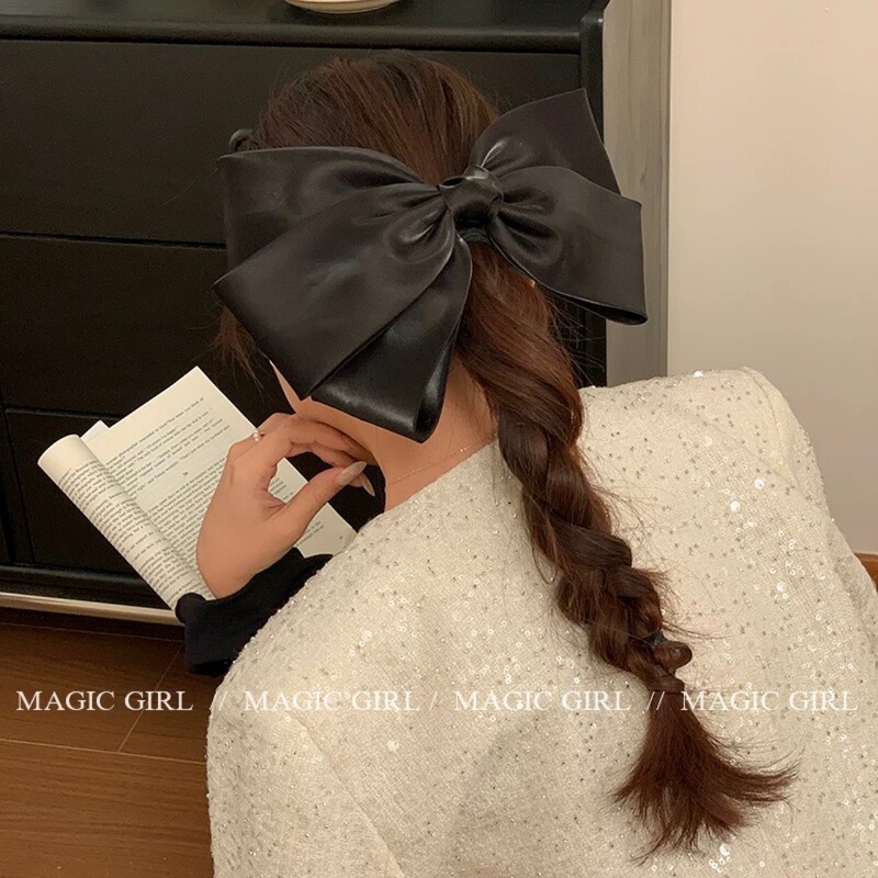 Pink Satin Design with Large Bow Spring Clip Hairpin, Super Fairy Korean Half-Tied Hairpin, High-End Hair Accessory