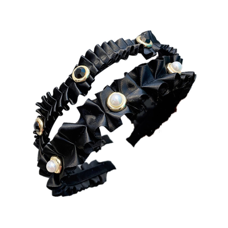 Korean Fashion  Pearl  Black Fold Ribbon Headband display picture 2