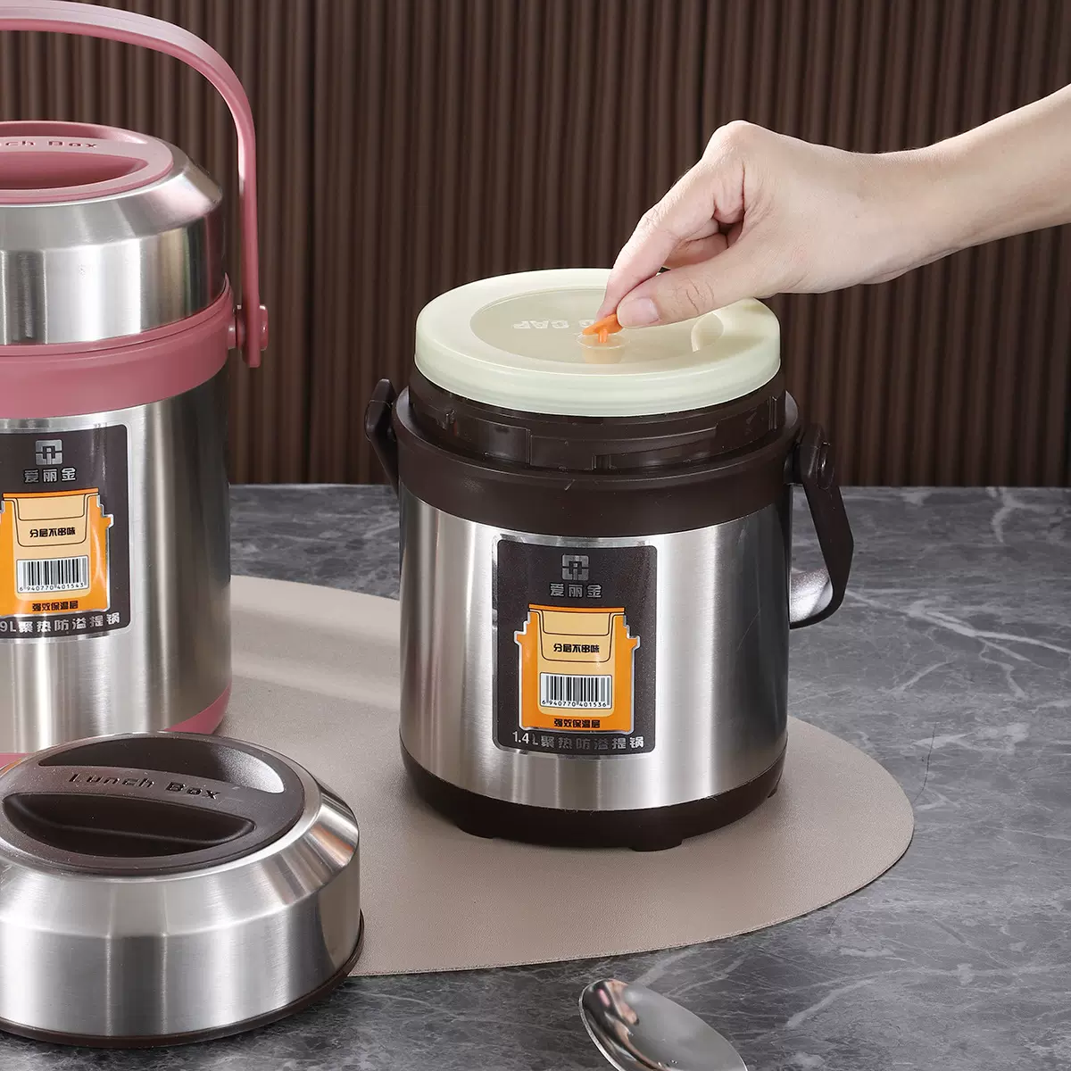 不锈钢加厚保温提锅大容量保温桶三层多层便当盒成人学生保温饭盒