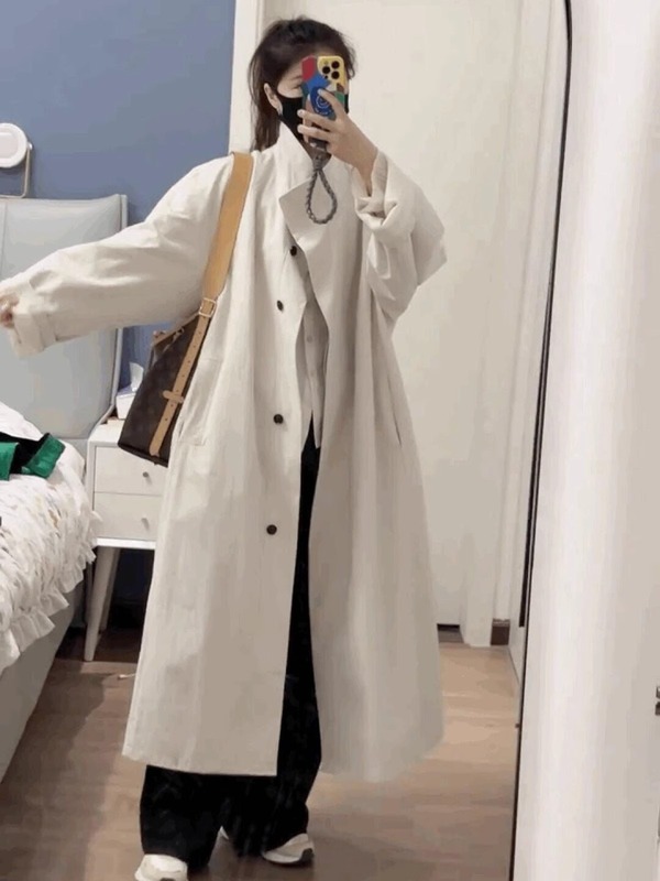 中长款高个子白色风衣外套女2025春秋新款小个子英伦风大衣超好看|undefined