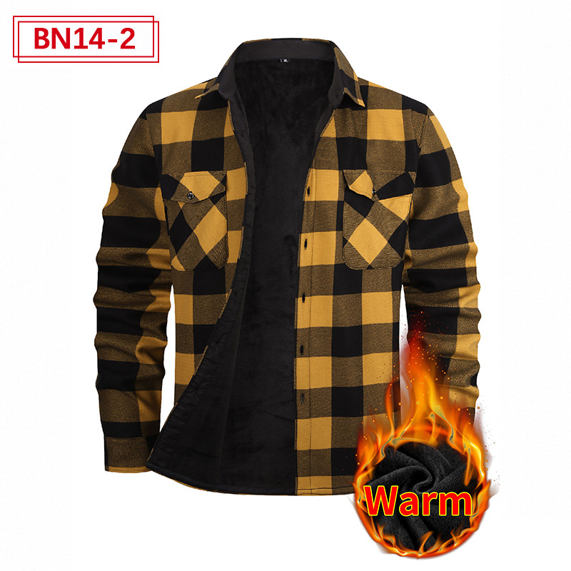 Comercio exterior transfronterizo europeo y americano más terciopelo casual engrosado camisa térmica hombres Otoño e Invierno manga larga más tamaño Otoño e Invierno camisa