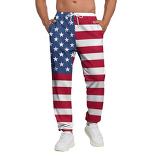 2024独立站热卖春秋男装时尚休闲拼接印花宽松紧闭绳直筒长裤