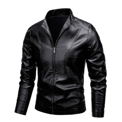 高級は本革の皮の服の男性の秋冬の修身をまねて襟の皮のジャケットを立てます。