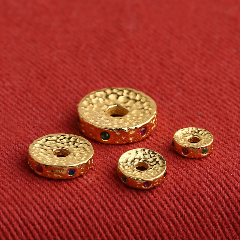 S925 Silver Zircon Spacer with Straight-Cut Meteorite Hammer Pattern, Gold-Plated Ancient Gold DIY Pendant Accessory S925 Silver Zircon Spacer with Straight-Cut Meteorite Hammer Pattern, Gold-Plated Ancient Gold DIY Pendant Accessory
