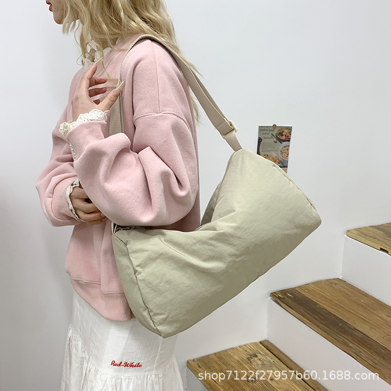 Stitching Soft Cloth Bag Women's Crossbody Bag Japanese Nylon Bag Student Class Bag Large Capacity Cloth Bag Single Shoulder Bag Dumplings