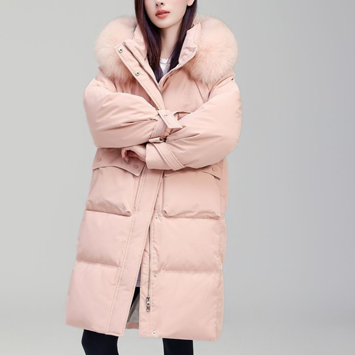 Thickened Fashionable Fox Fur Winter down Jacket for Women Mid-Length 2024 Warm White Duck down Collar New Jacket Style