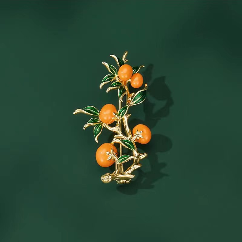 Hot selling New Year's persimmon Ruyi brooch corsage for women, retro Chinese style oil drop suit cheongsam pin clothing_voghion.com