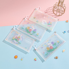 B6 cartoon sequin pencil bag student stationery A5 stationery storage bag pp transparent large capacity zipper pencil bag wholesale
