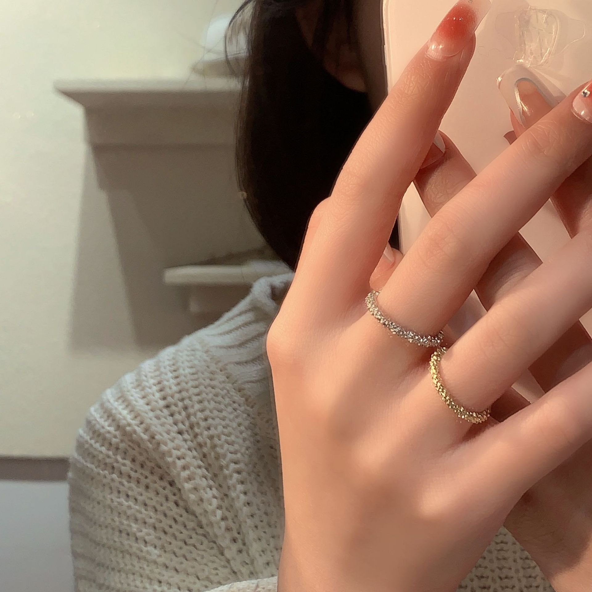 High-End New Women's Ins Ring With A Textured Starry Sky Niche Design, Open Adjustable Knuckle Ring, Fashionable And_voghion.com