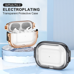 New airpodspro2 protective case Apple 3 generation earphone case electroplated transparent airpods2 buckle protective case