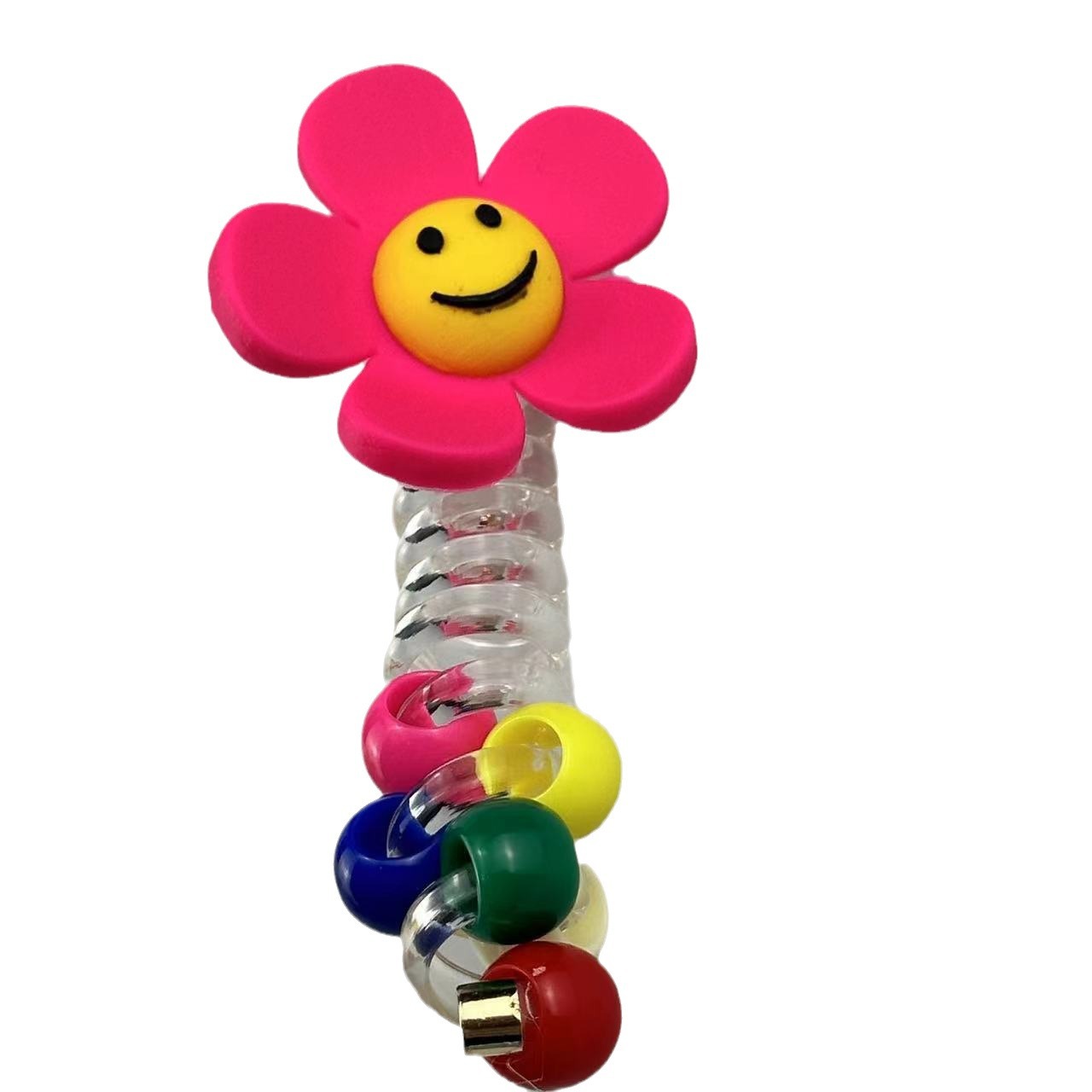 Chica sol línea telefónica anillo de cabello sonriente transparente cola de caballo artefacto de cabello trenzado perlas alrededor de cuerdas de cabello joyas