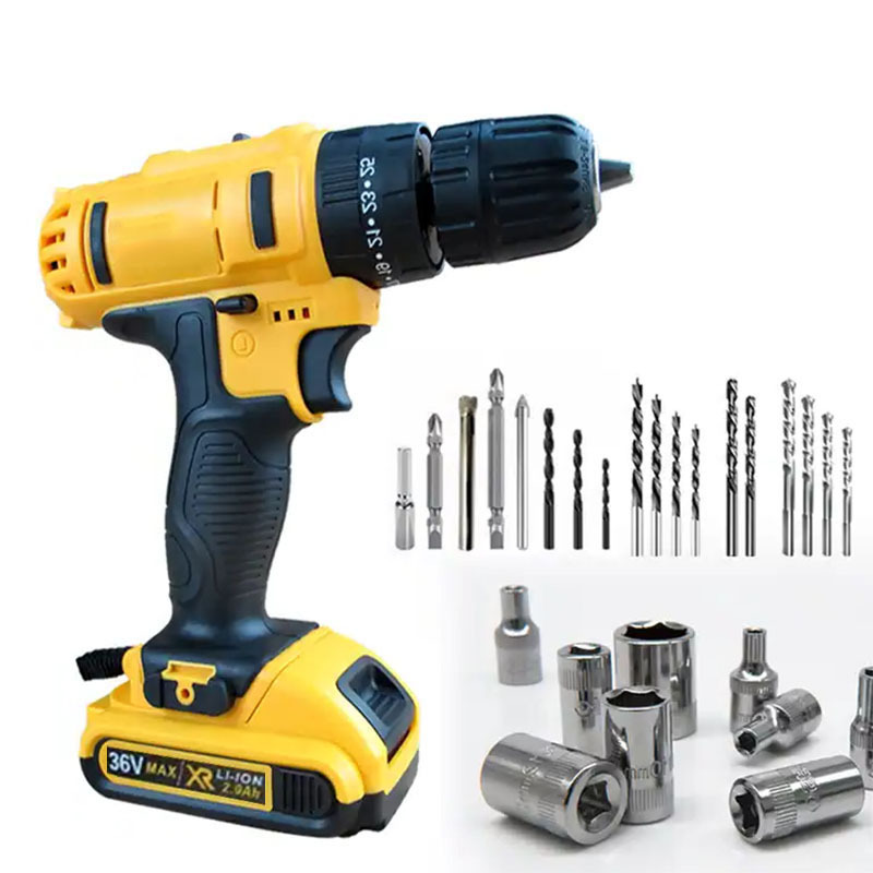 Doble función de la batería de litio taladro de mano instalación del hogar carpintería perforación de tres funciones de alta potencia destornillador recargable inalámbrico