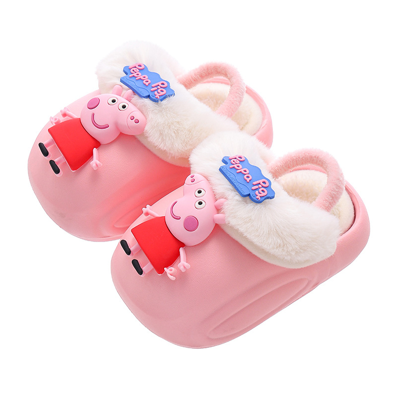 Piggy Page zapatillas de algodón de invierno para niños, niños, niñas y niñas, cinta elástica, calor y terciado, bolsas de tacones de algodón para niños y niños